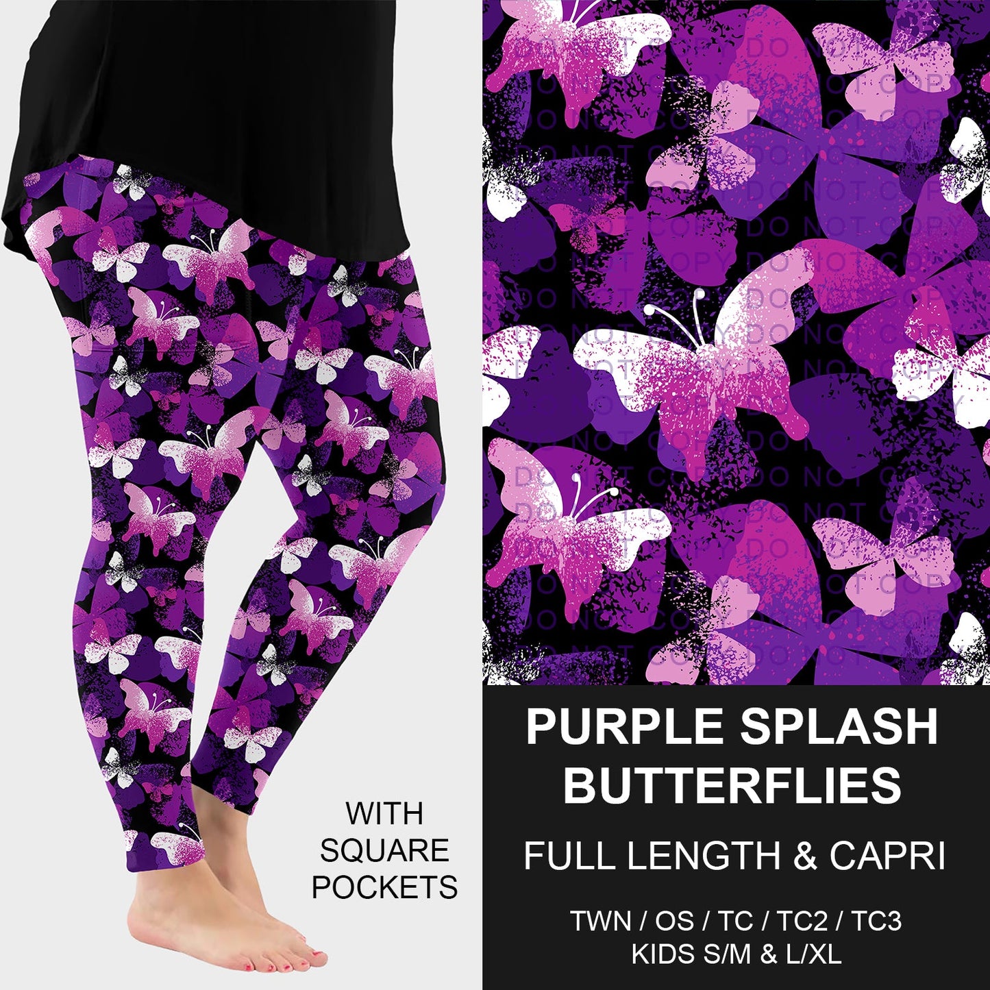 B278 - Preorder Purple Splash Butterflies Leggings w/ Pockets (Closes 3/15. ETA: late May)