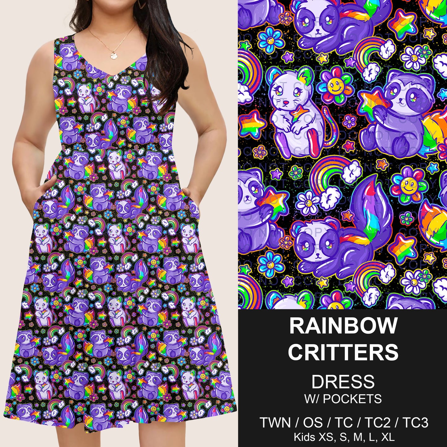 B275 - Preorder Rainbow Critters Sleeveless Pocket Dress (Closes 2/25. ETA: early May)
