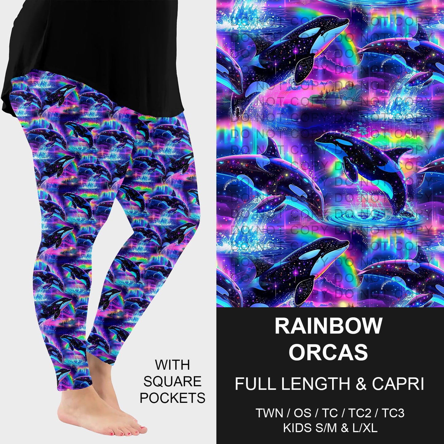 B278 - Preorder Rainbow Orcas Leggings w/ Pockets (Closes 3/15. ETA: late May)