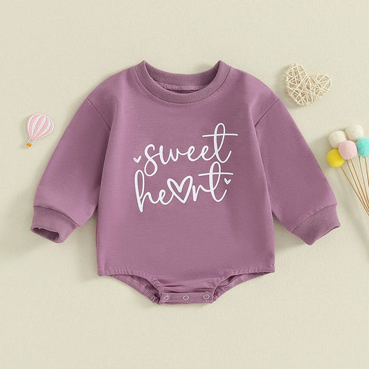 Baby Girls Boys Valentine's Day Long Sleeve Sweet Heart Letters Bubble Romper