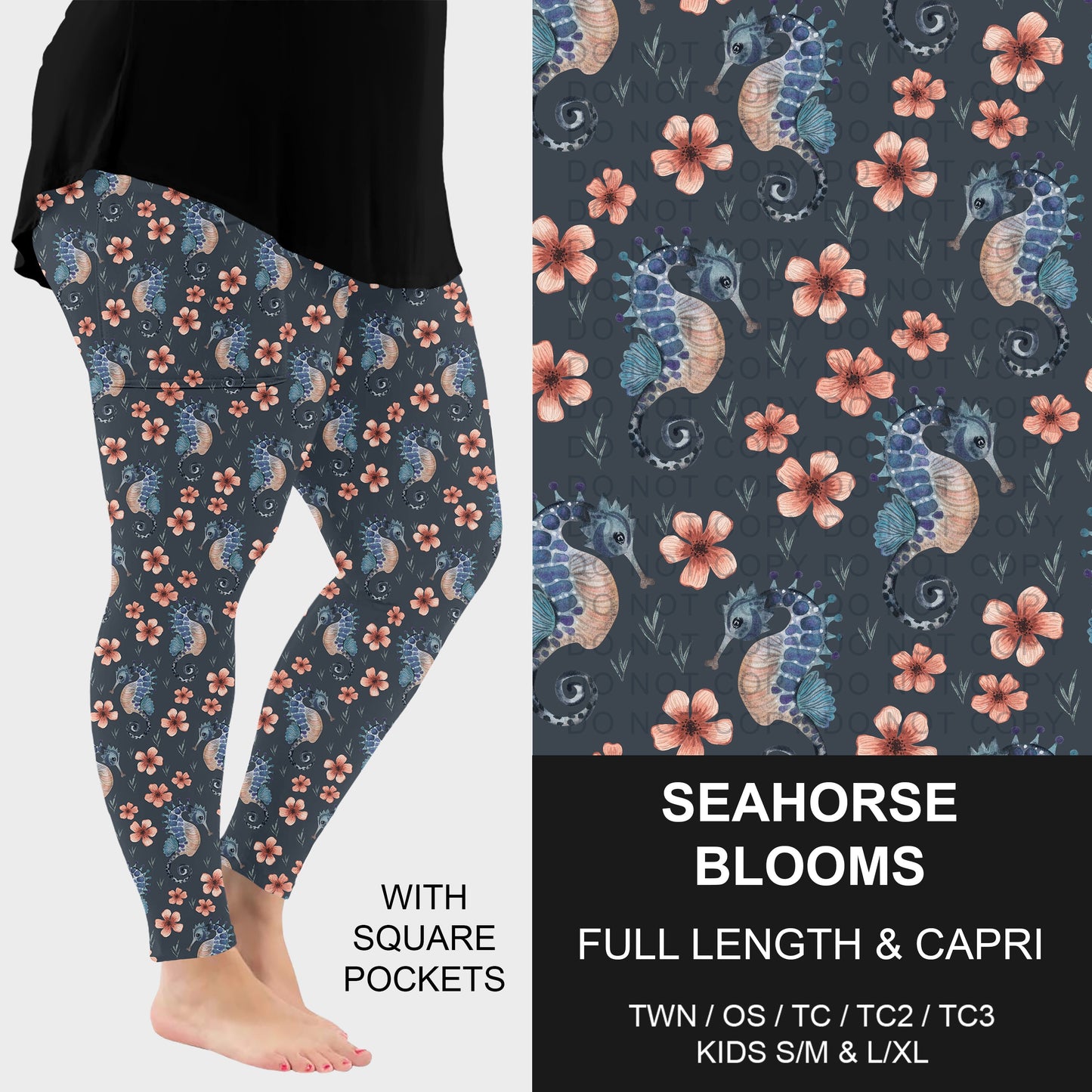B288 - Preorder Seahorse Blooms Leggings w/ Pockets (Closes 5/03. ETA: early July)
