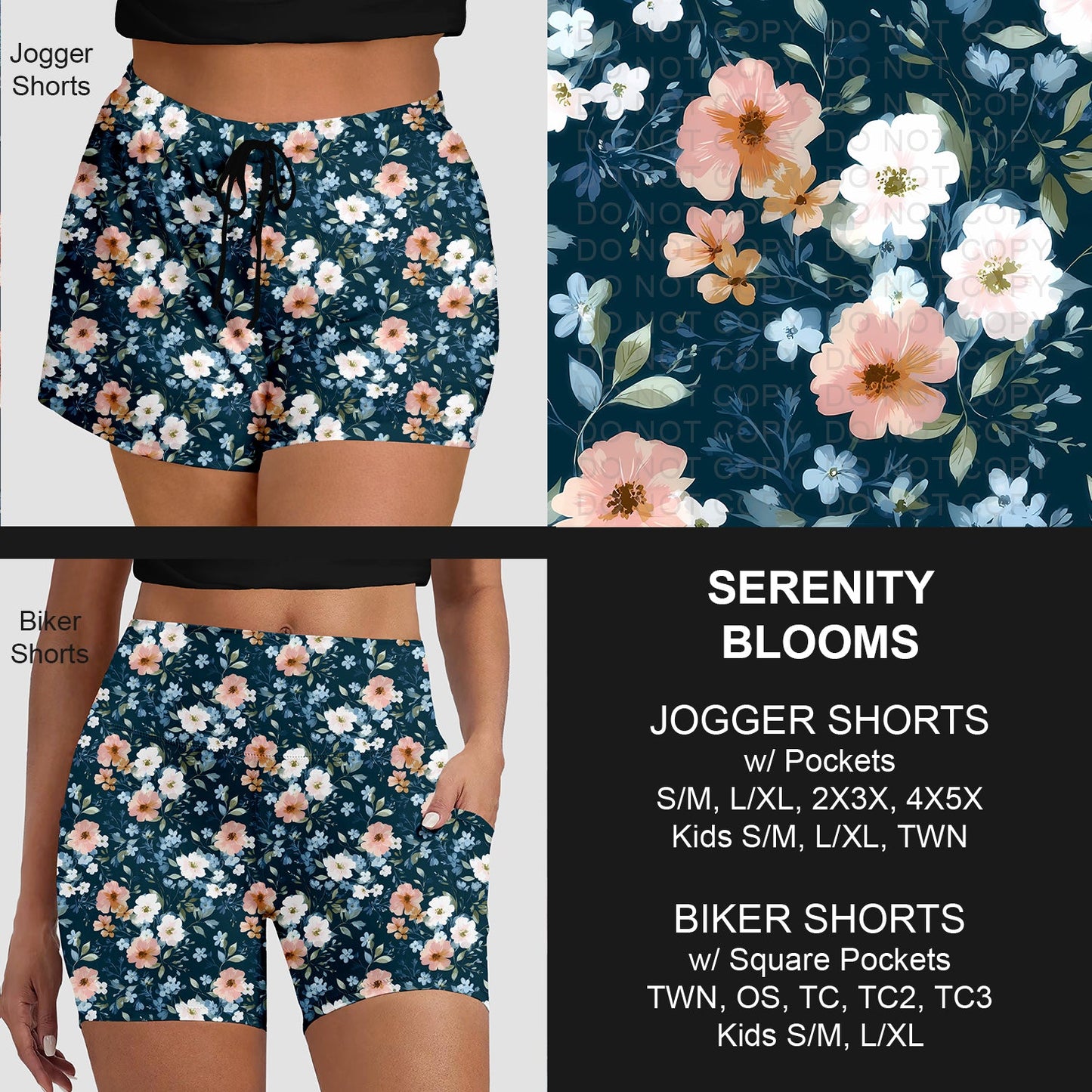 B281 - Preorder Serenity Blooms Jogger/Biker Shorts (Closes 3/25. ETA: early June)