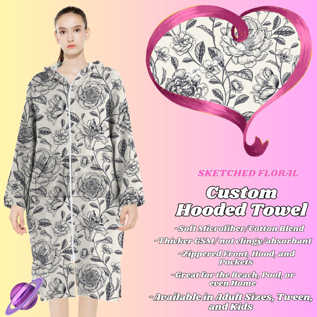 SKETCHED FLORAL- HOODED TOWEL- PREORDER CLOSING 4/27