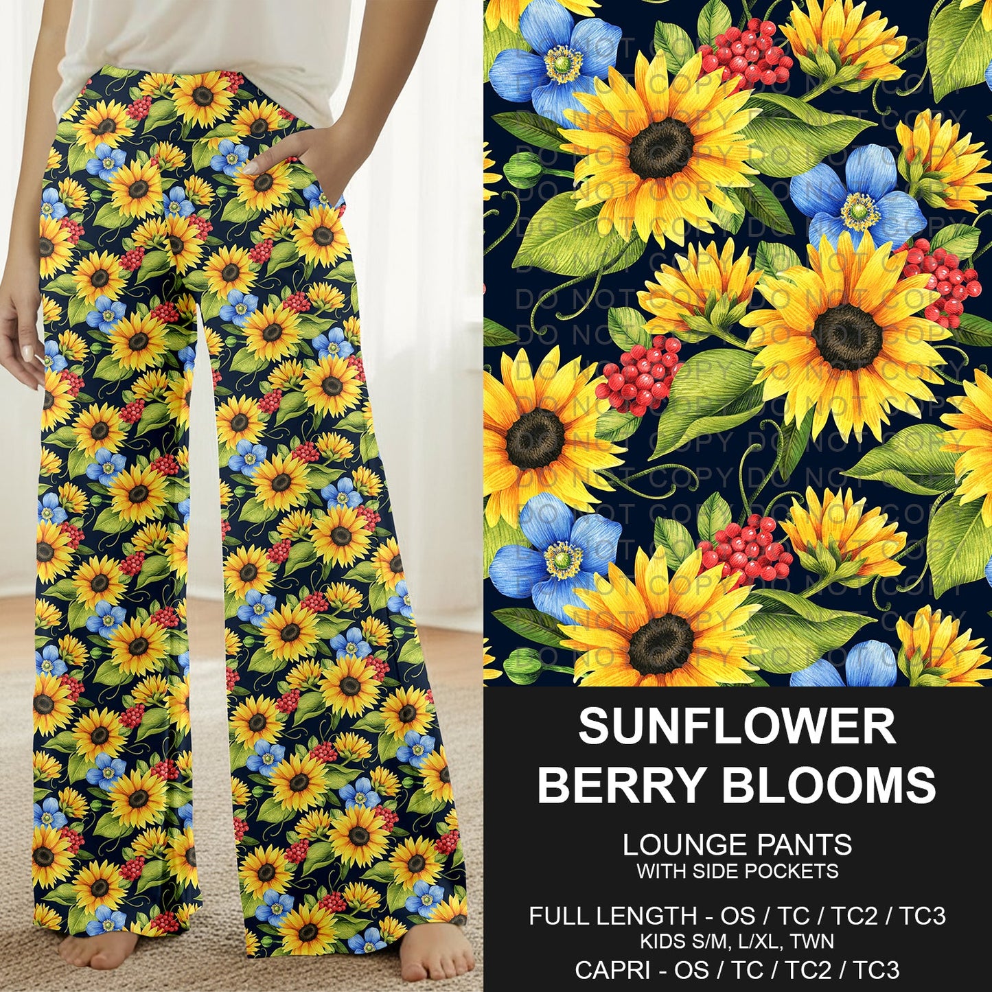 B298 - Preorder Sunflower Berry Blooms Lounge Pants (Closes 7/05. ETA: early Sept.)