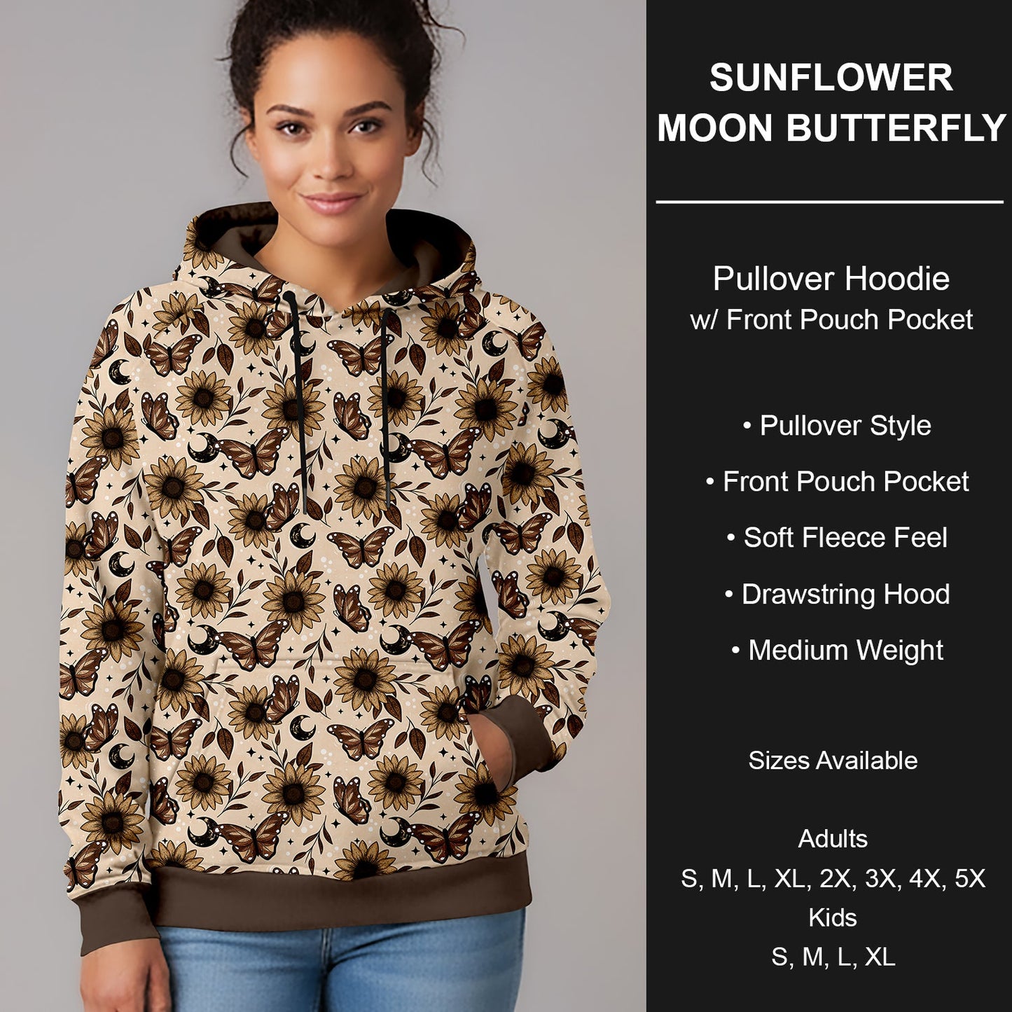 B266 - Preorder Sunflower Moon butterfly Pullover Hoodie (Closes 12/17. ETA late Feb.)