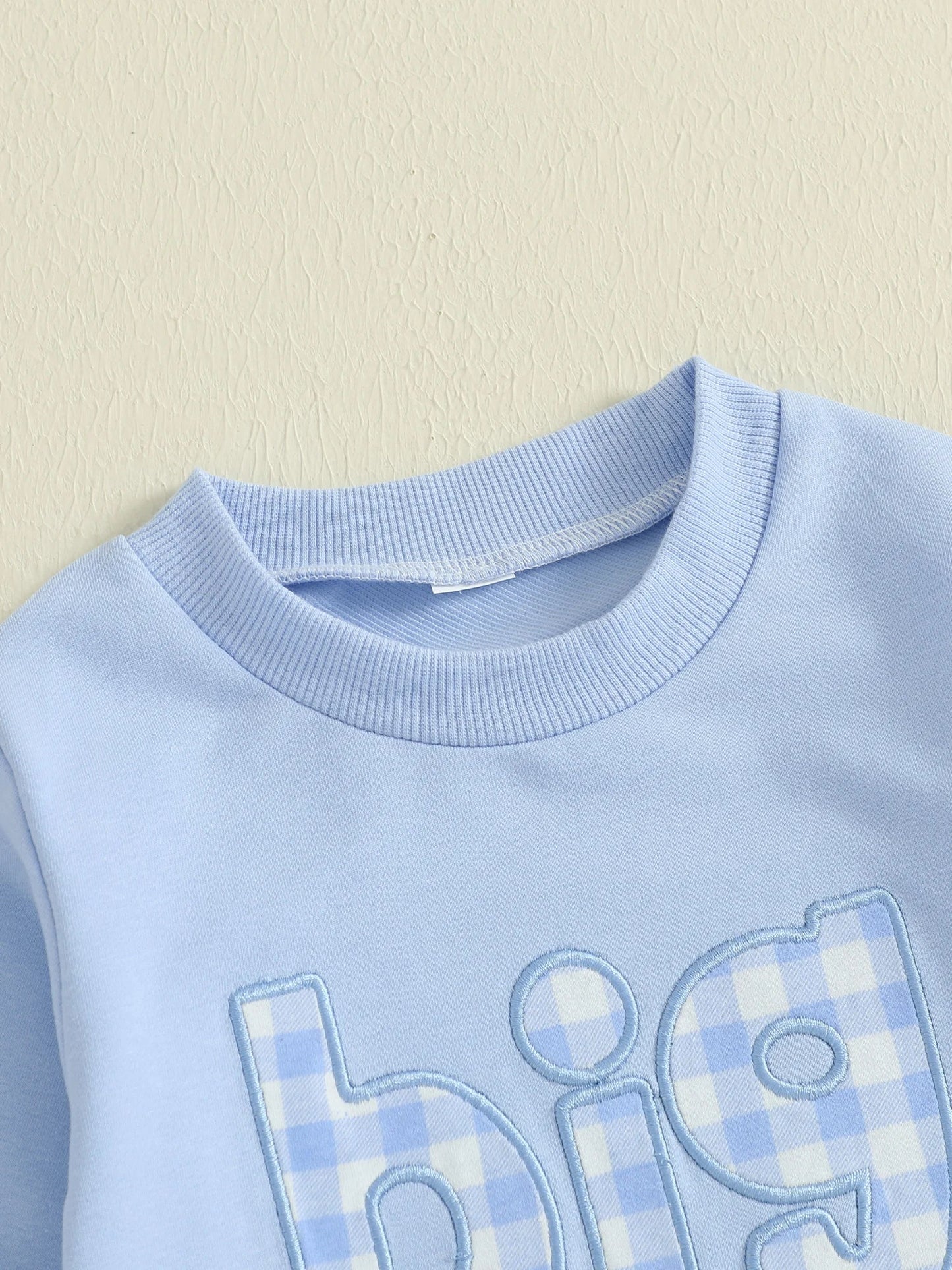 Baby Toddler Boys 2Pcs Fall Outfit Letter Embroidery Big Brother Long Sleeve Top and Elastic Plaid Pants Clothes