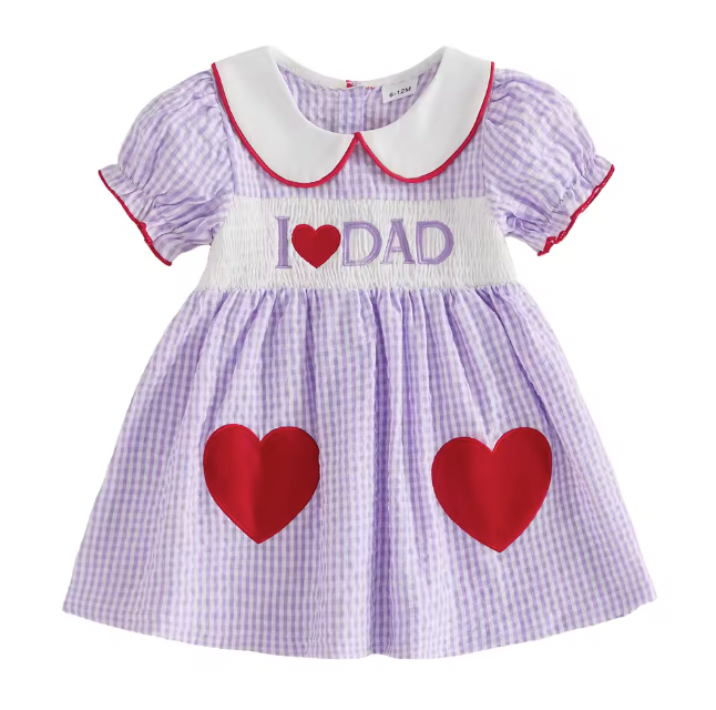 Purple Gingham I Heart Dad Smocked Dress
