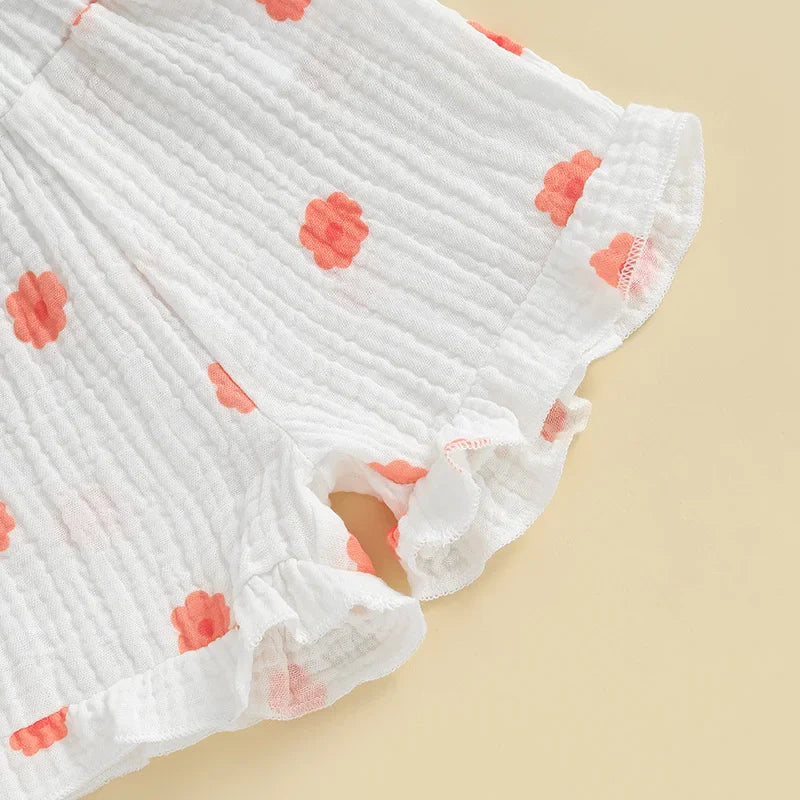 Baby Toddler Girls 2Pcs Floral Outfit Cap Sleeve T-shirt Top Elastic Waist Ruffle Shorts Summer Set