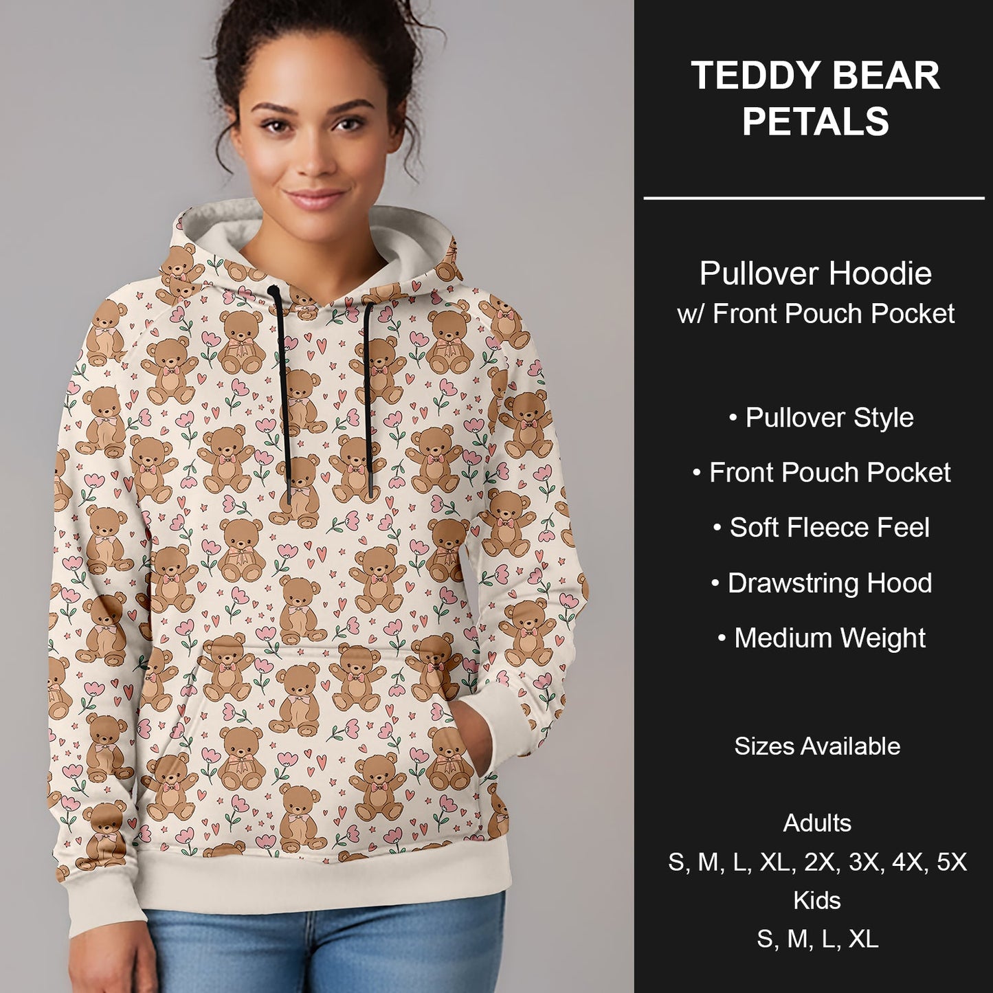 B266 - Preorder Teddy Bear Petals Pullover Hoodie (Closes 12/17. ETA late Feb.)