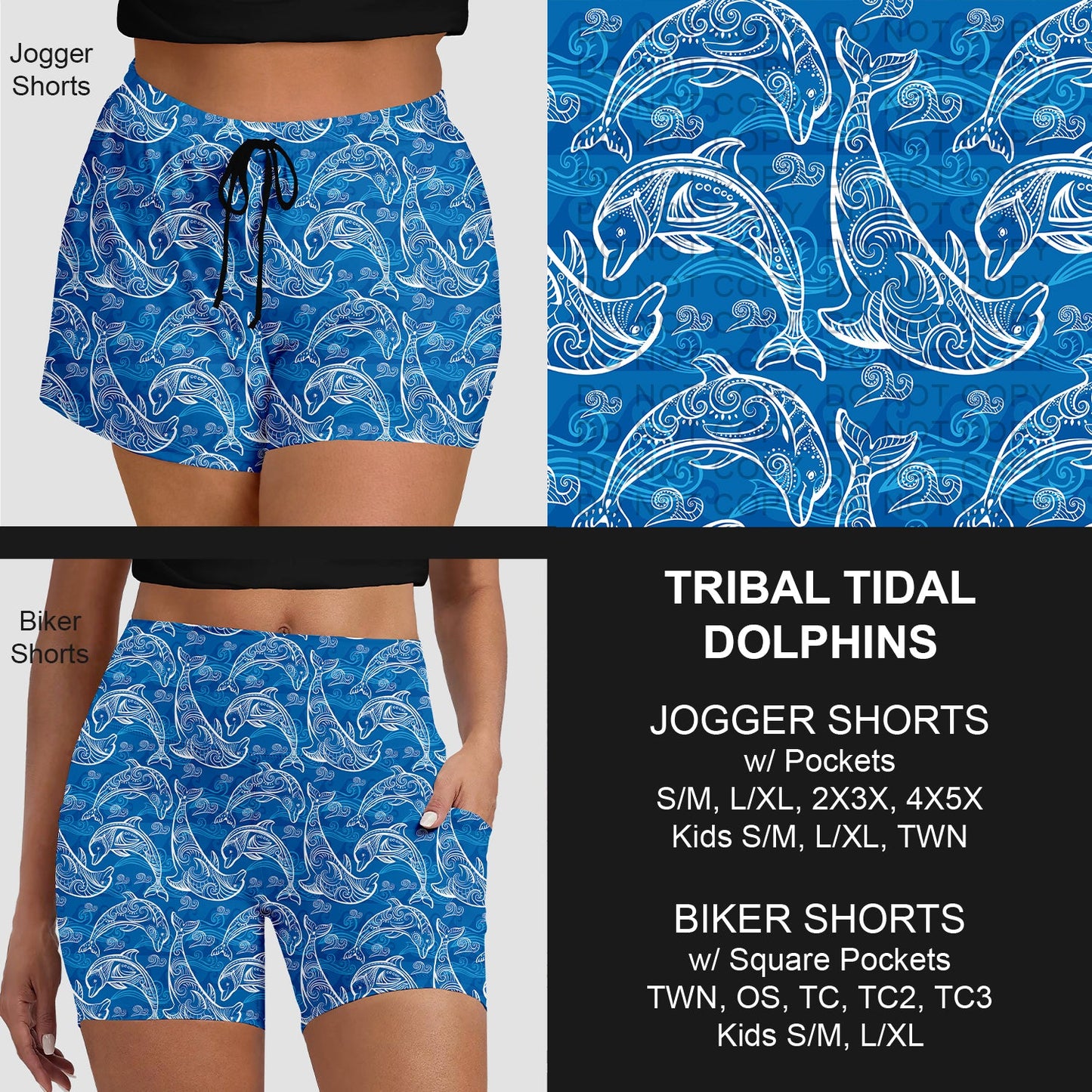 B281 - Preorder Tribal Tidal Dolphins Jogger/Biker Shorts (Closes 3/25. ETA: early June)