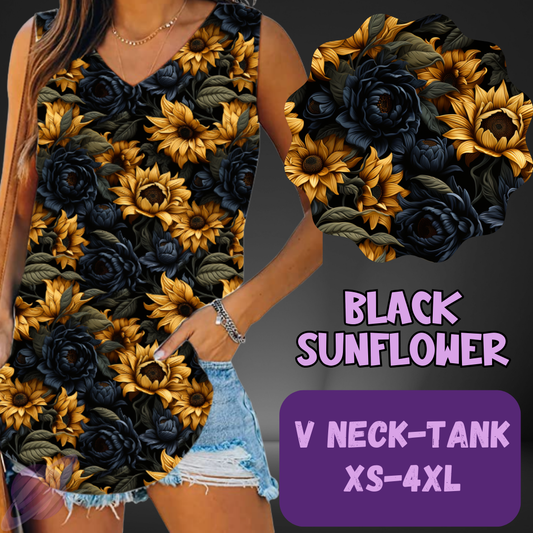 BLACK SUNFLOWER-PATTERN PANEL OUTFIT RUN-SOFT CLOSE 7/10 HARD CLOSE 7/12