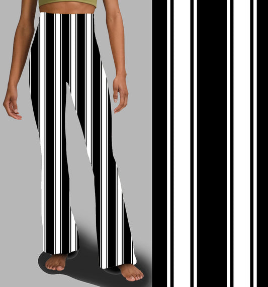 Black & White Stripe #2 - Yoga Flares with Pockets