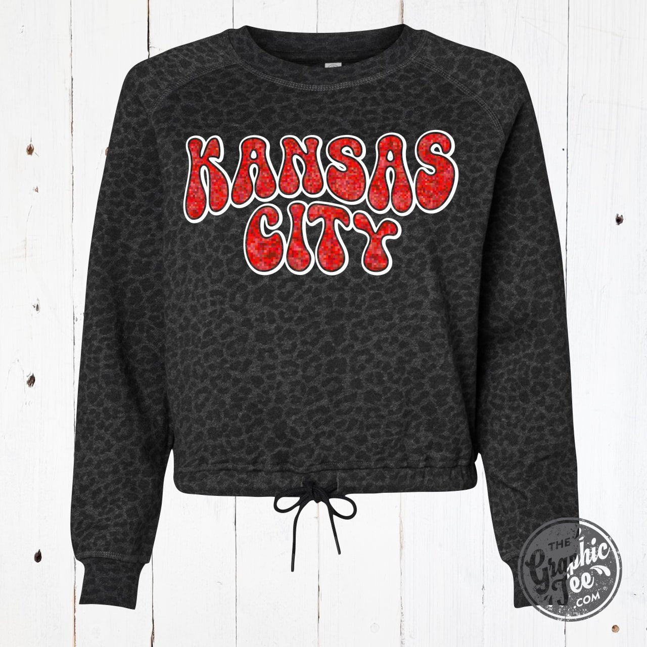Kansas City Glitter Ladies Leopard Crop Sweatshirt