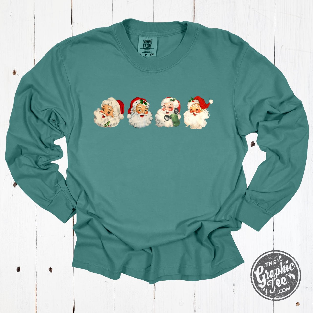 Santa Faces Blue Spruce Long Sleeve Tee