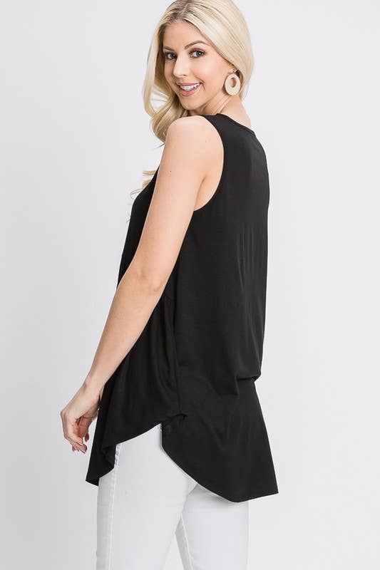 ST1748S SLEEVELESS ROUND NECK SOLID BABYDOLL TOP: FUCHSIA / 2-2-2 (S-M-L)