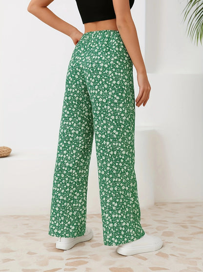 Floral Straight-Leg Pants – High-Waisted Flowy Wide-Leg Pants