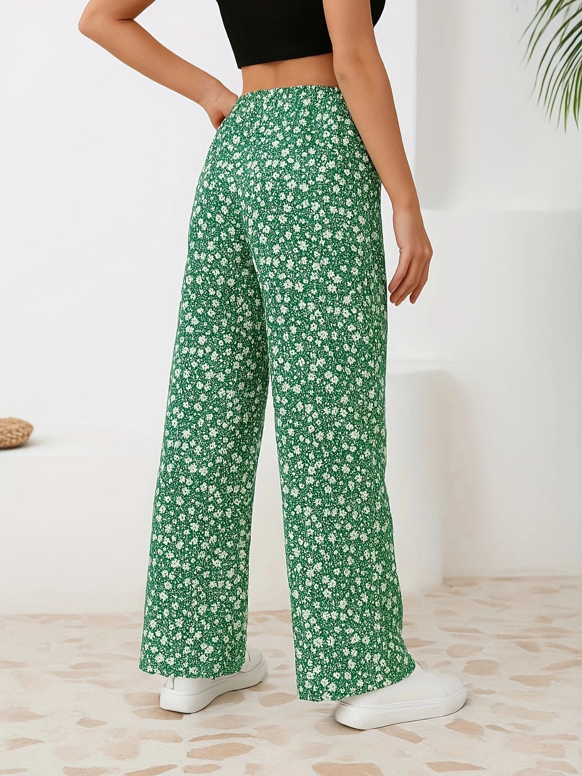 Leopard Print Wide Leg Pants – High-Waisted Stretch