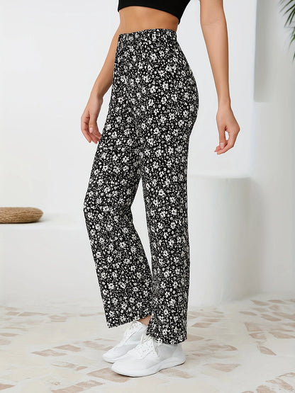 Floral Straight-Leg Pants – High-Waisted Flowy Wide-Leg Pants