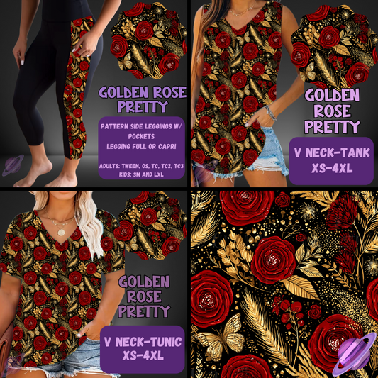 GOLDEN ROSE-PATTERN PANEL OUTFIT RUN-SOFT CLOSE 7/10 HARD CLOSE 7/12