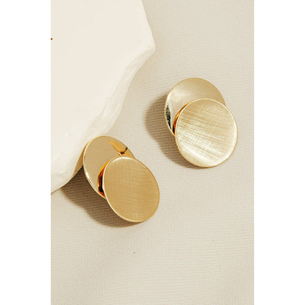 Brushed And Polished Disc Stud Earrings in Gold