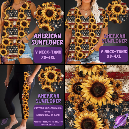 AMERICAN SUNFLOWER-PATTERN PANEL OUTFIT RUN-SOFT CLOSE 7/10 HARD CLOSE 7/12
