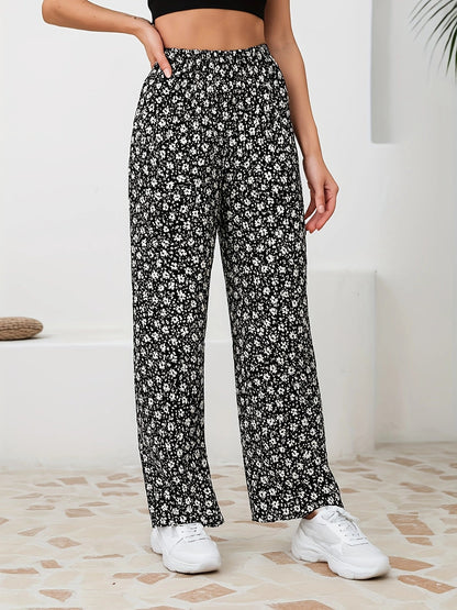 Leopard Print Wide Leg Pants – High-Waisted Stretch