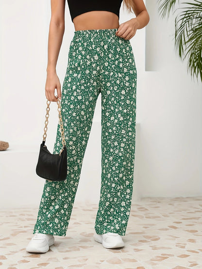Floral Straight-Leg Pants – High-Waisted Flowy Wide-Leg Pants