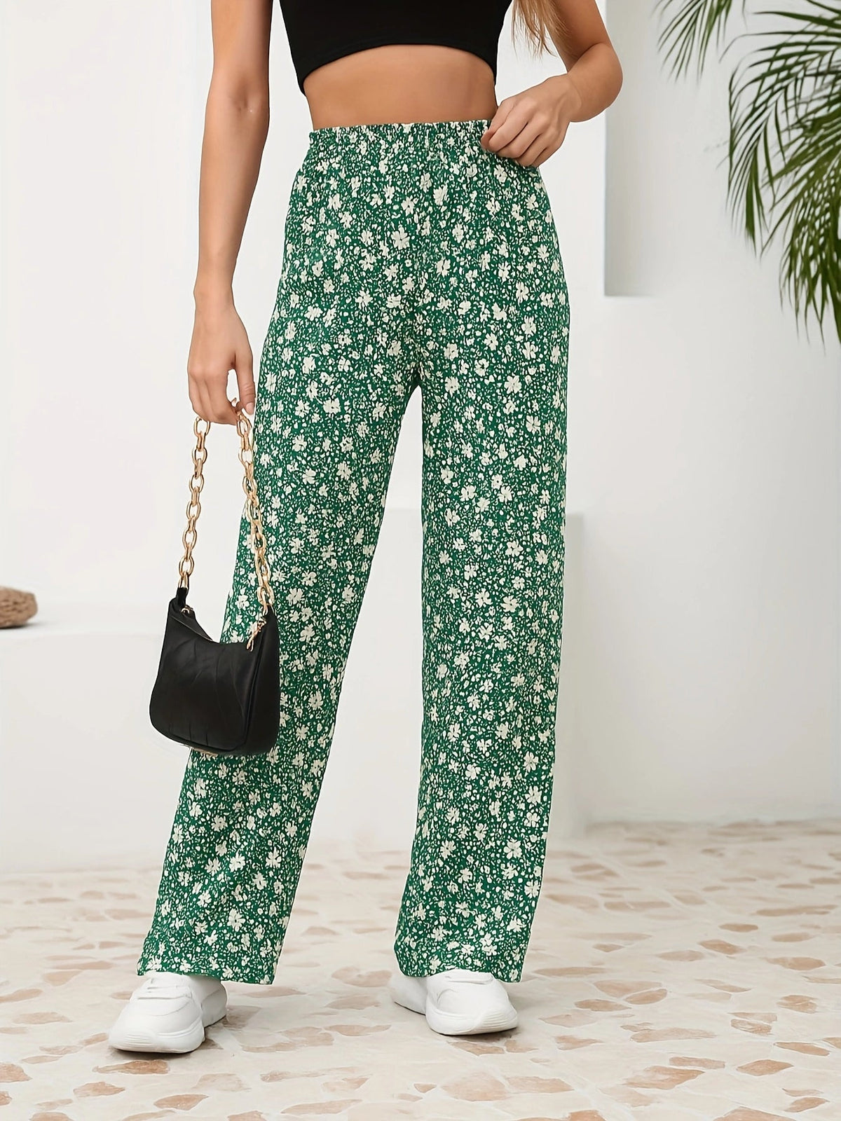 Leopard Print Wide Leg Pants – High-Waisted Stretch