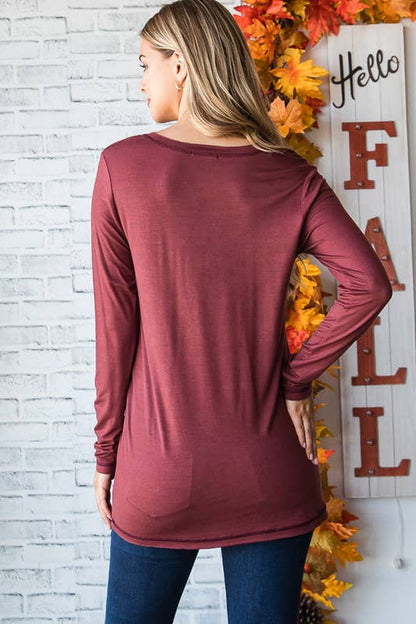 ET7014-10 V NECK SOLID TOP WITH STITCH: MARSALA / 2-2-2 (S-M-L)