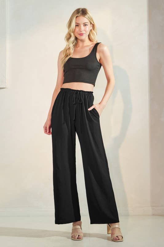 EP6836-14 KNEE LENGTH SOLID CASUAL PANTS: Black / 2-2-2 (S-M-L)