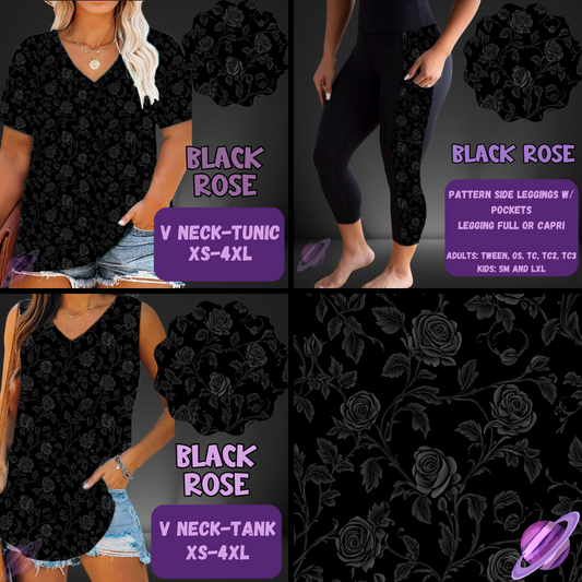 BLACK ROSE-PATTERN PANEL OUTFIT RUN-SOFT CLOSE 7/10 HARD CLOSE 7/12