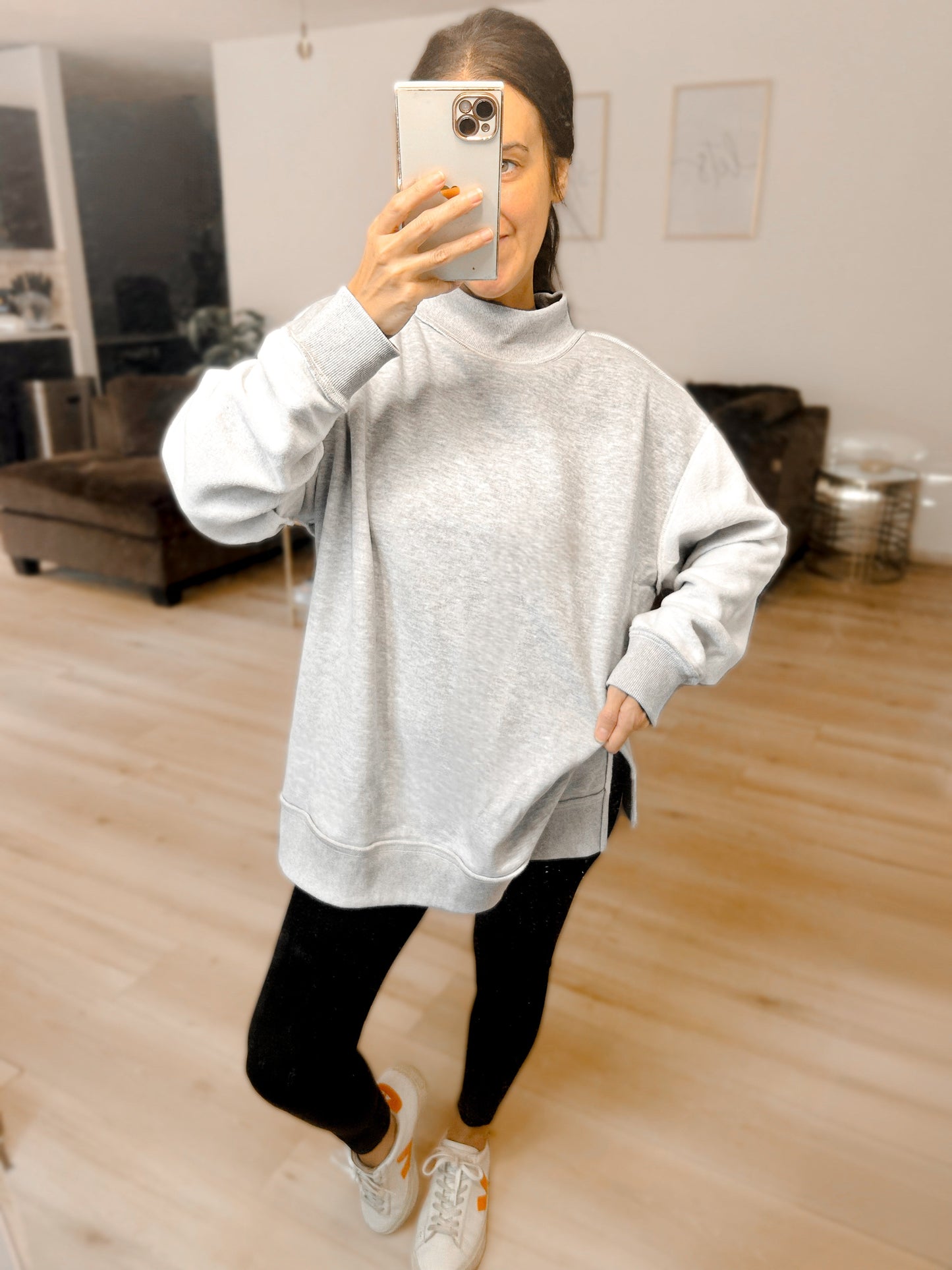 Oversized Inside Out and Reversible Mockneck Sweatshirt
