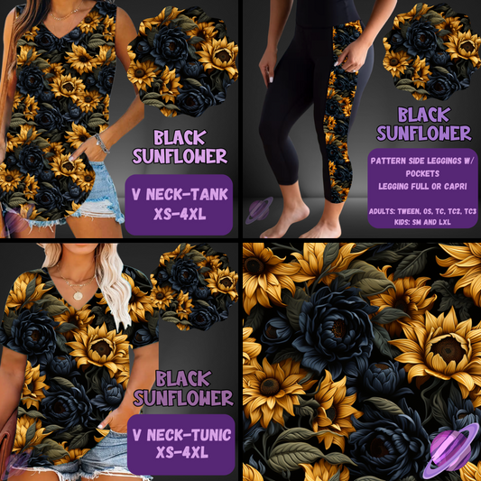BLACK SUNFLOWER-PATTERN PANEL OUTFIT RUN-SOFT CLOSE 7/10 HARD CLOSE 7/12