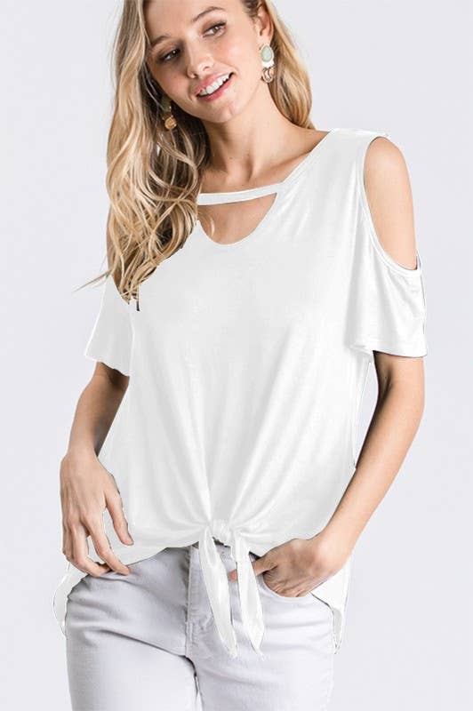 ST1597S COLD SHOULDER KEYHOLE SOLID TOP WITH TIE: MINT / 2-2-2 (1X-2X-3X)