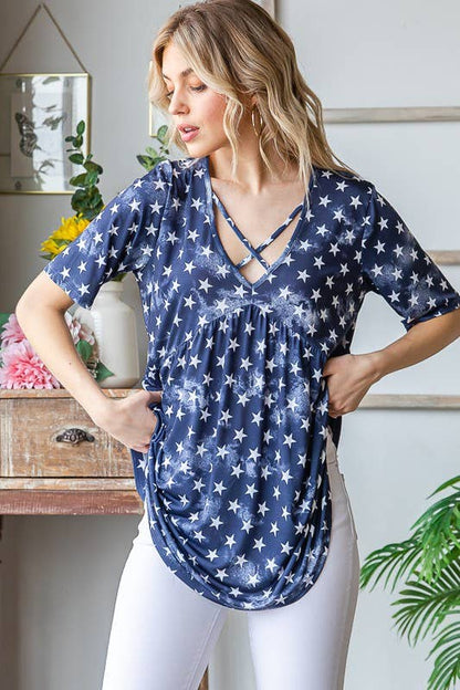 ET6117-28 BABYDOLL TOP: NAVY STAR / 2-2-2 (S-M-L)