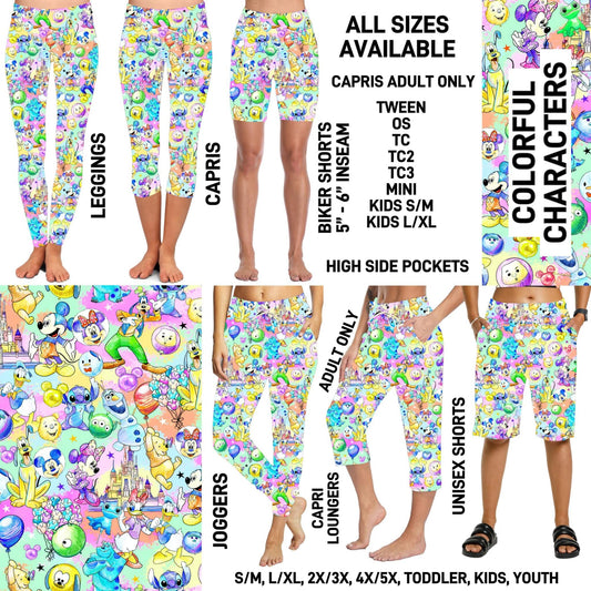 RTS - Colorful Characters Biker/Capris/Leggings with High Side Pockets