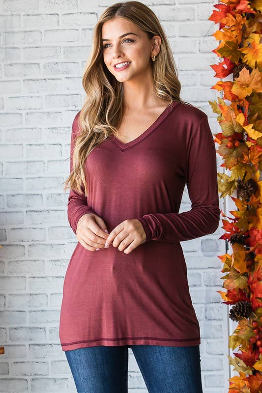 ET7014-10 V NECK SOLID TOP WITH STITCH: VINTAGE BROWN / 2-2-2 (1X-2X-3X)