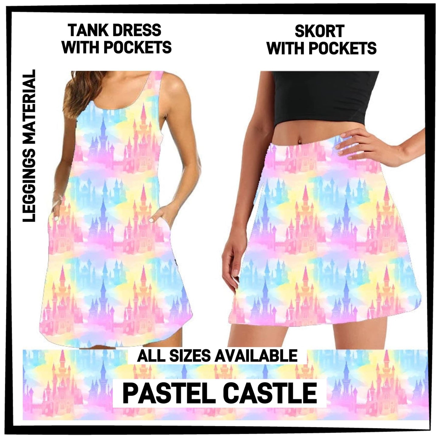 RTS - Pastel Castle Tank Dress/Skort with Side Pockets