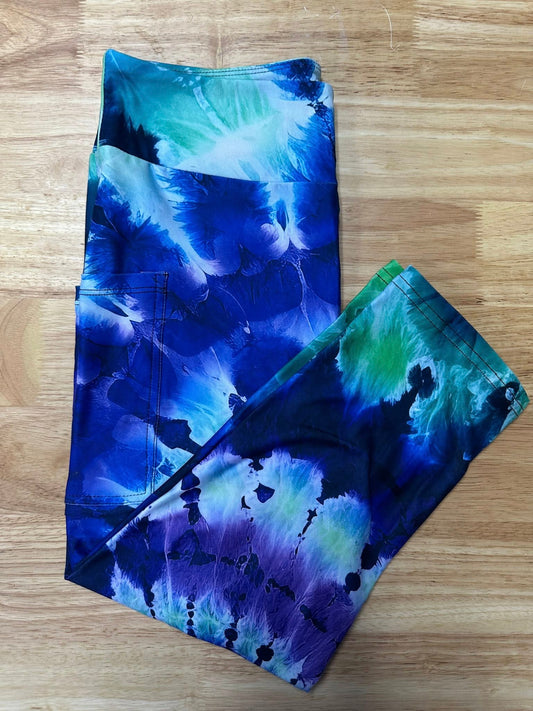 Purple Teal Tie Dye Capri w/ Pockets