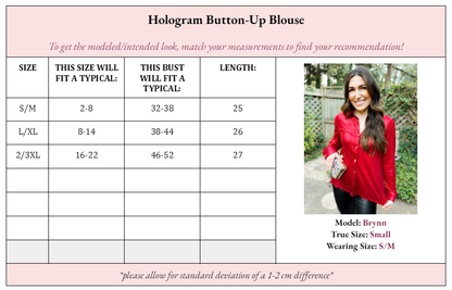 Halo Holographic Button-Up Blouse: Red Tinsel / L/XL