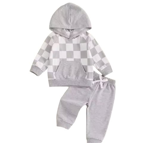 Grey Chex Pocket Hoodie Lounge Set