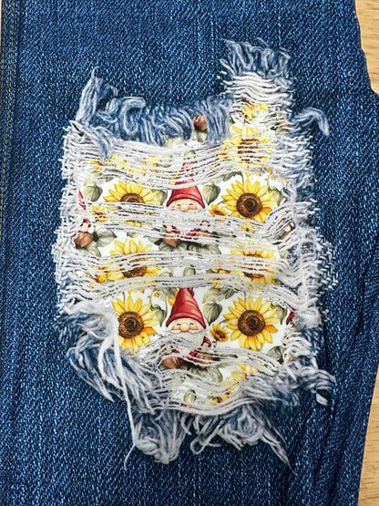 Denim Sunflower Gnome Capri w/ Pockets
