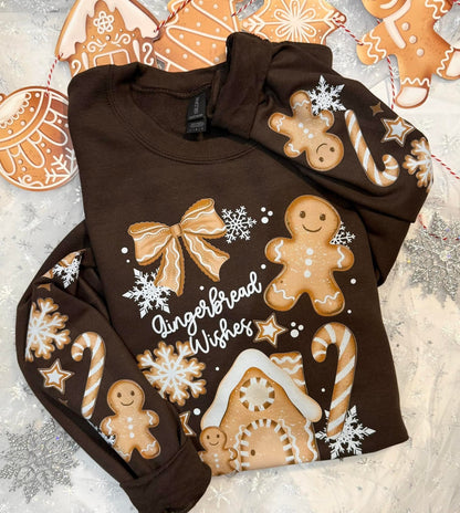 GINGERBREAD WISHES- CREWNECK SWEATSHIRT W/ SLEEVE PRINT