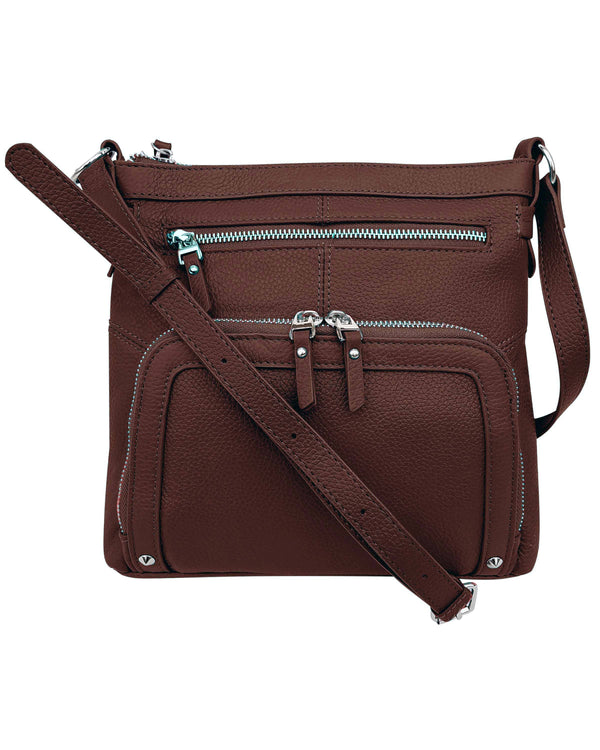 Genuine Leather Pockets Crossbody - Brown