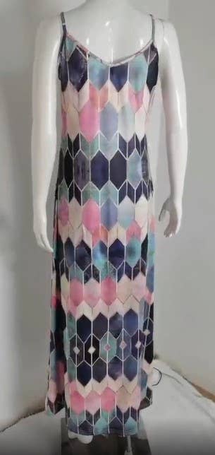 DRSW058 V-neck Printed Slip Dress: Gray / L