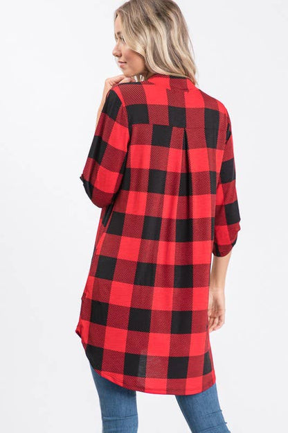 ST1454-20 PLAID TUNIC TOP: BLACK/IVORY / 2-2-2 (1X-2X-3X)
