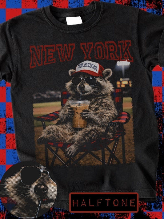 HALFTONE BASEBALL RACCOON TEE