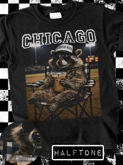 HALFTONE BASEBALL RACCOON TEE