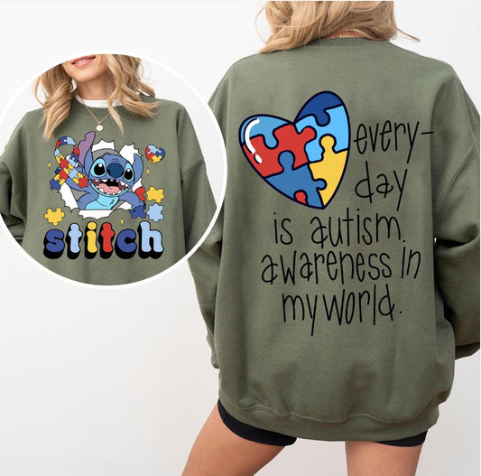BLUE ALIEN AUTISM DOUBLE SIDED SWEATSHIRT