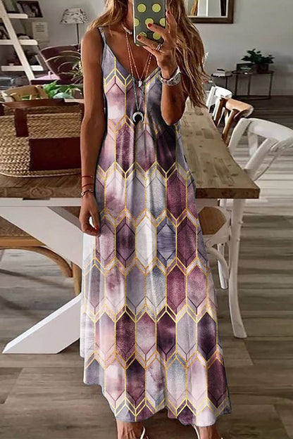 DRSW058 V-neck Printed Slip Dress: Gray / M